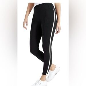 Athleta Metro women’s medium 7/8 mid rise black with white side striped leggings